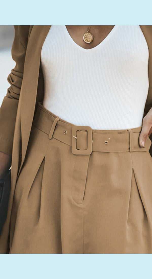Longline Blazer and Shorts Set with Pockets