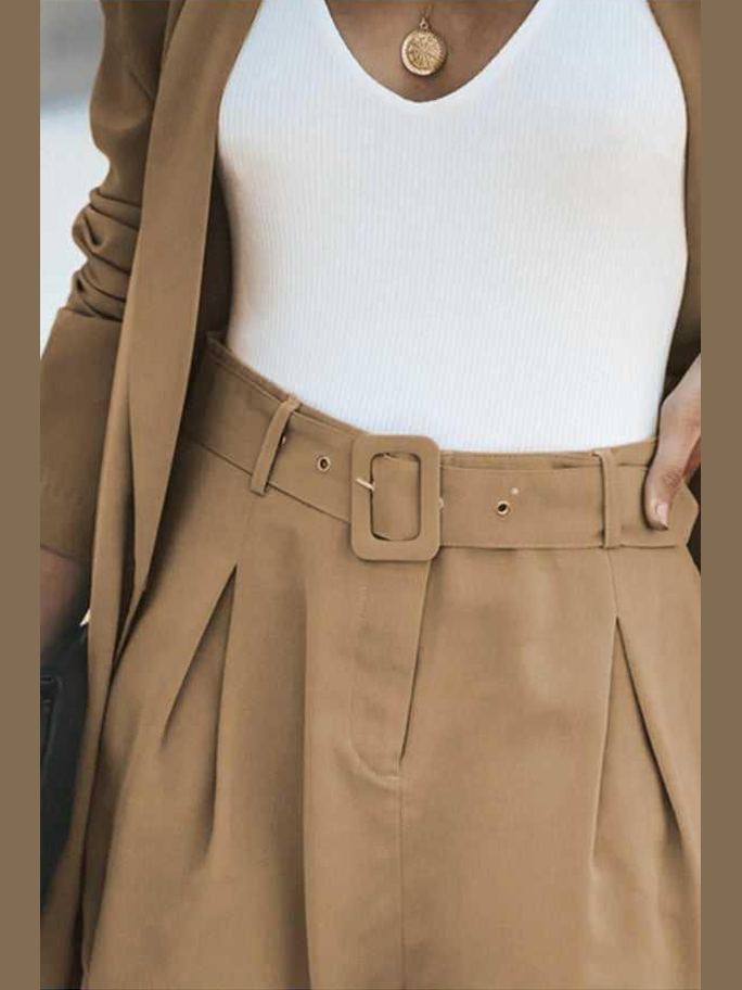 Longline Blazer and Shorts Set with Pockets -- 