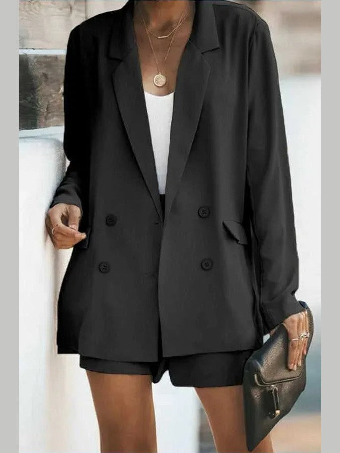 Longline Blazer and Shorts Set with Pockets -- 