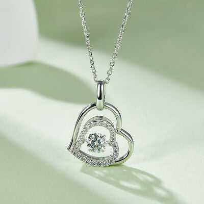 Moissanite 925 Elegant Sterling Silver Heart Necklace