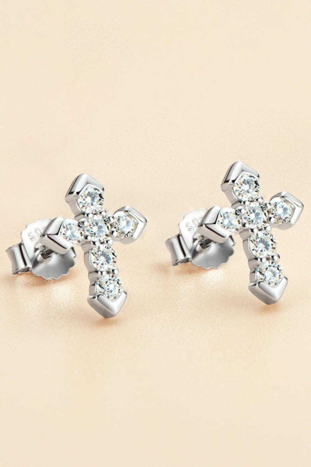 Moissanite Cross Stud Earrings
