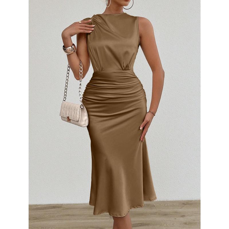 Satin Pleated Midi Dress