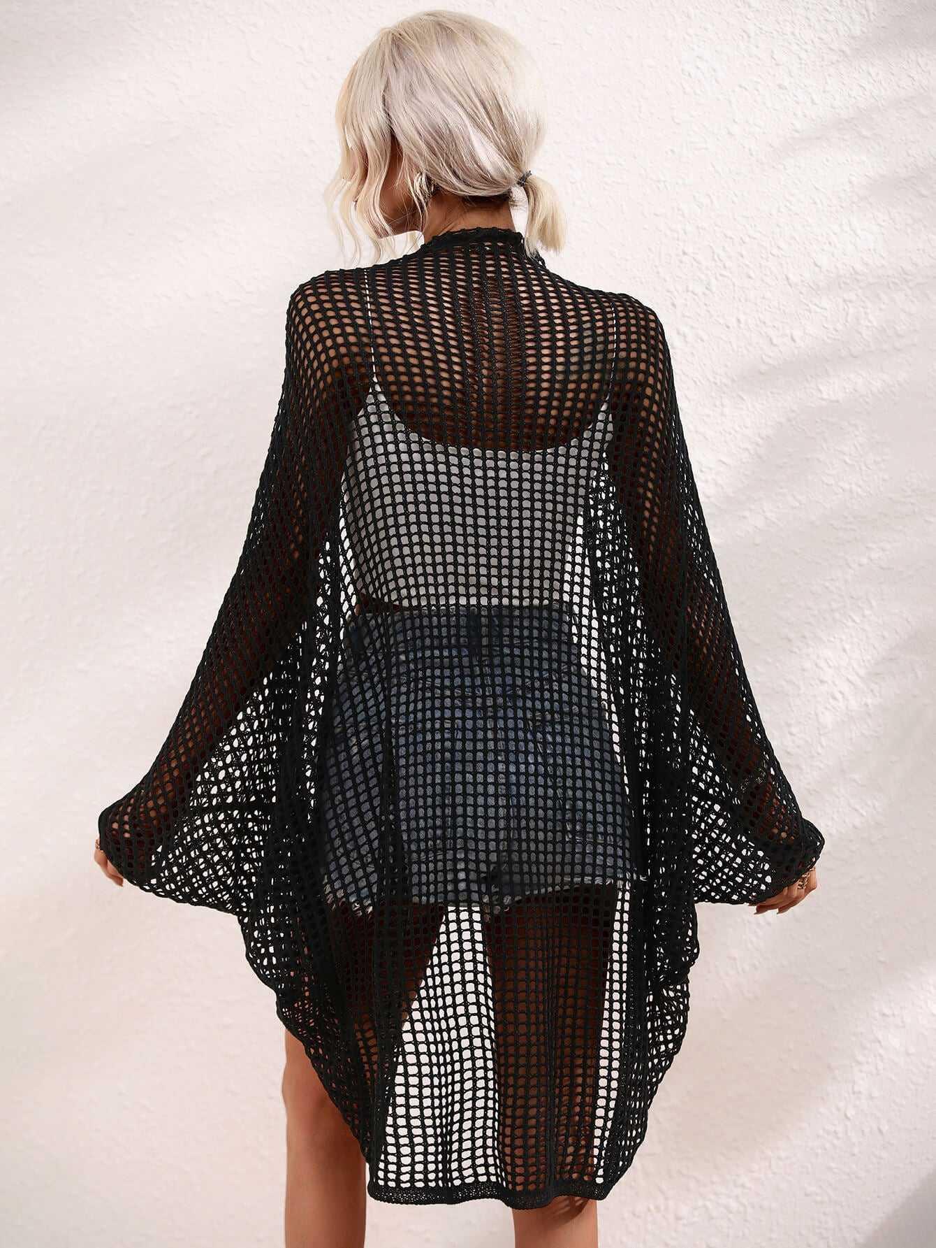 Openwork Open Front Longline Cover Up -- 
