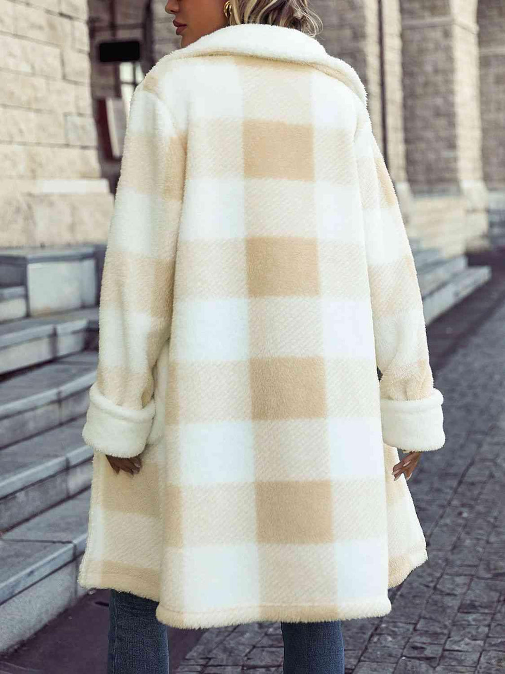 Stylish Plaid Button Down Coat with Pockets -- 