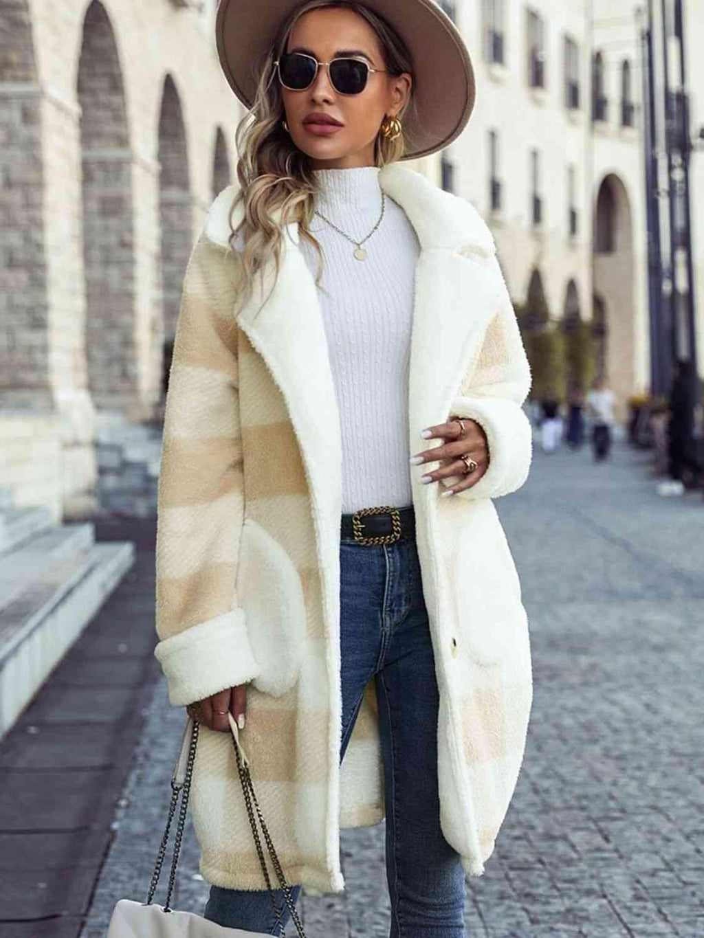 Stylish Plaid Button Down Coat with Pockets -- 