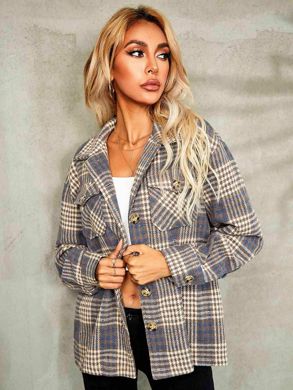 Plaid Button Down Collared Jacket -- 