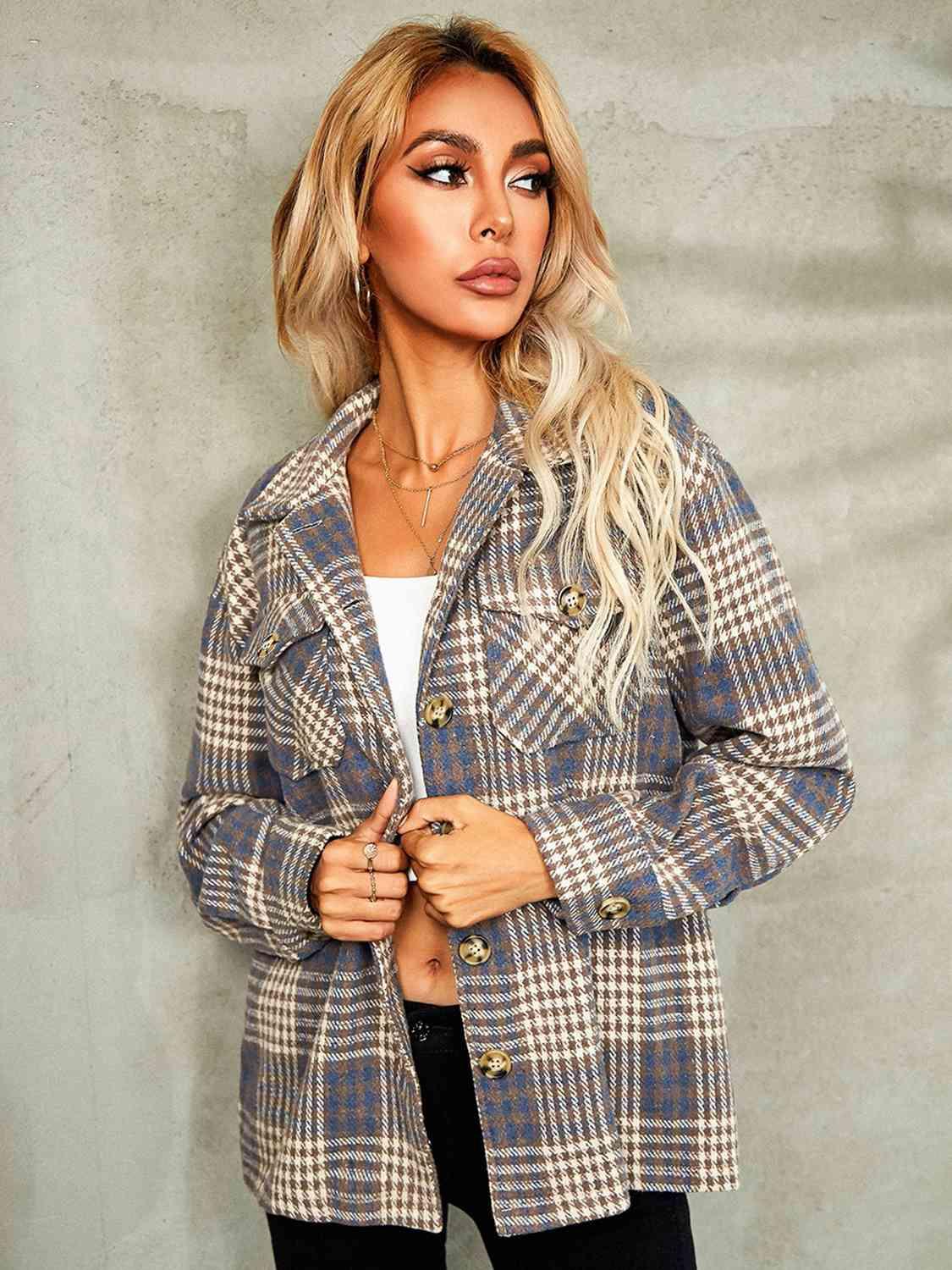Plaid Button Down Collared Jacket -- 