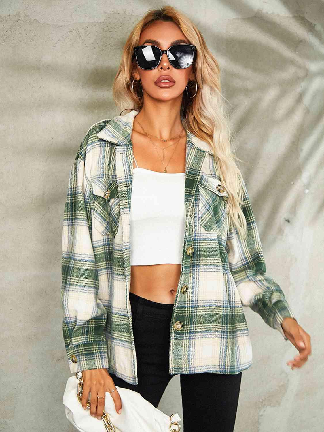 Plaid Button Down Collared Jacket -- 