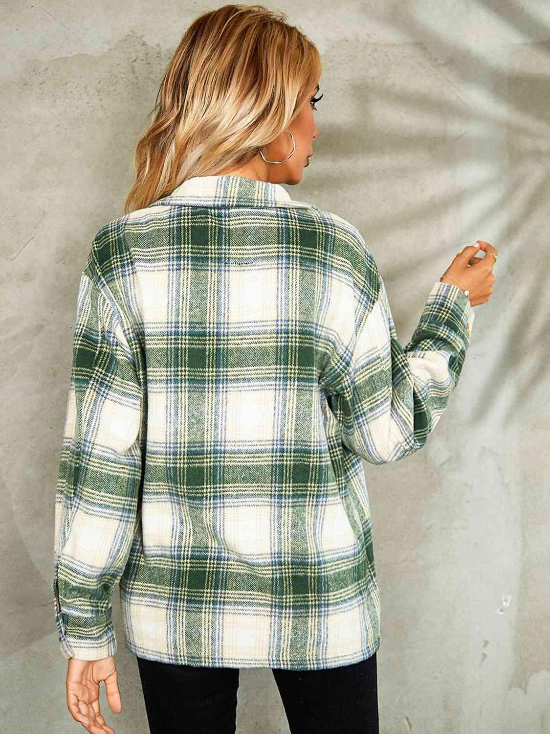 Plaid Button Down Collared Jacket -- 