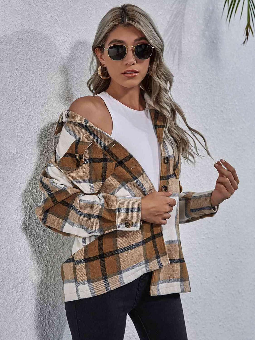 Plaid Button Down Collared Jacket -- 