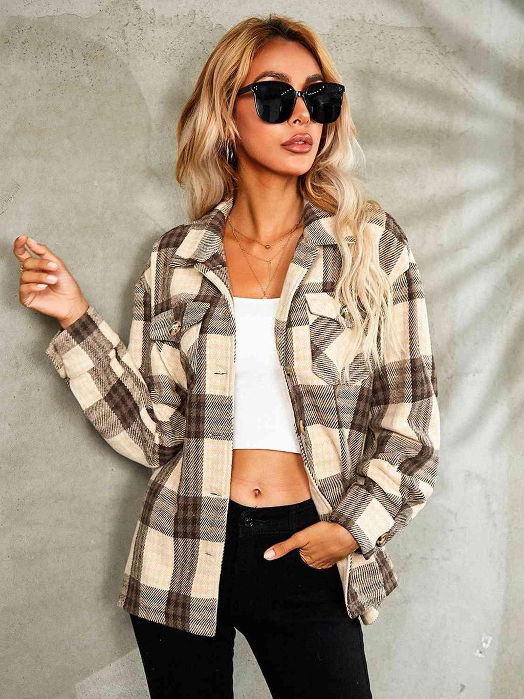 Plaid Button Down Collared Jacket -- 