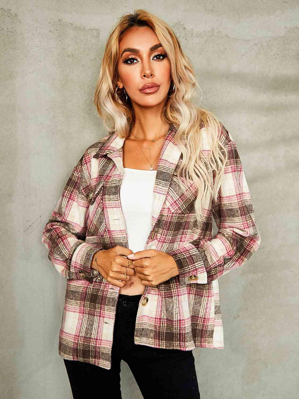Plaid Button Down Collared Jacket -- 