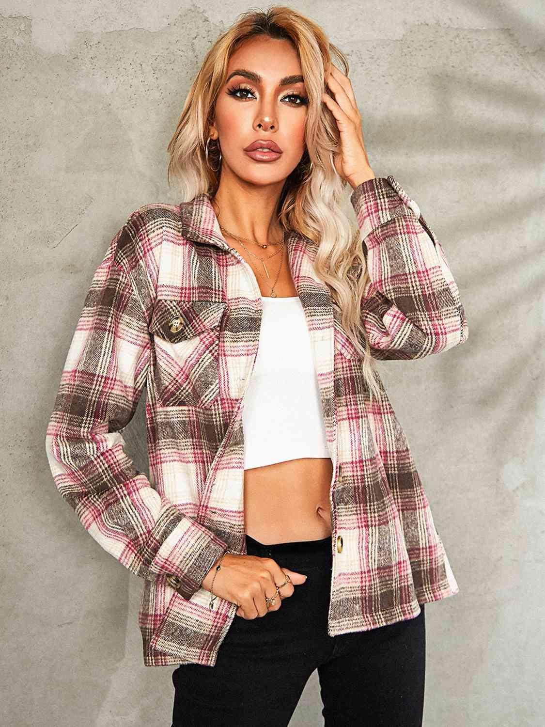 Plaid Button Down Collared Jacket -- 