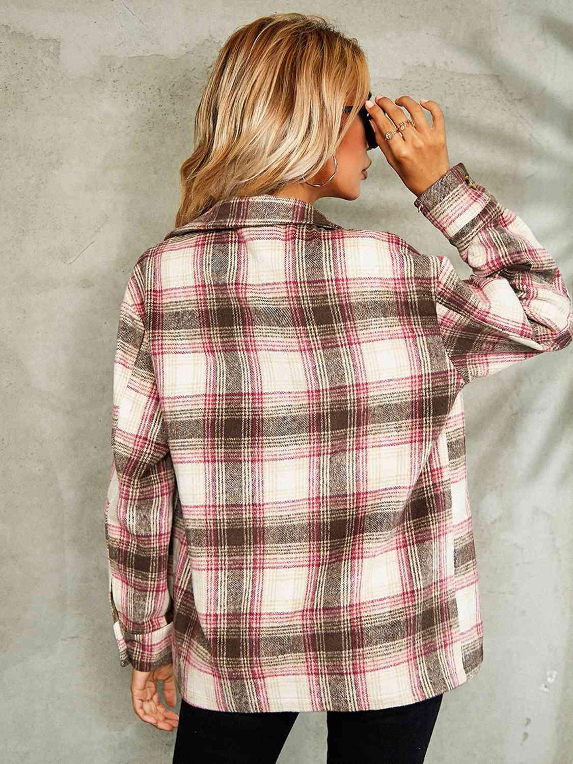 Plaid Button Down Collared Jacket -- 