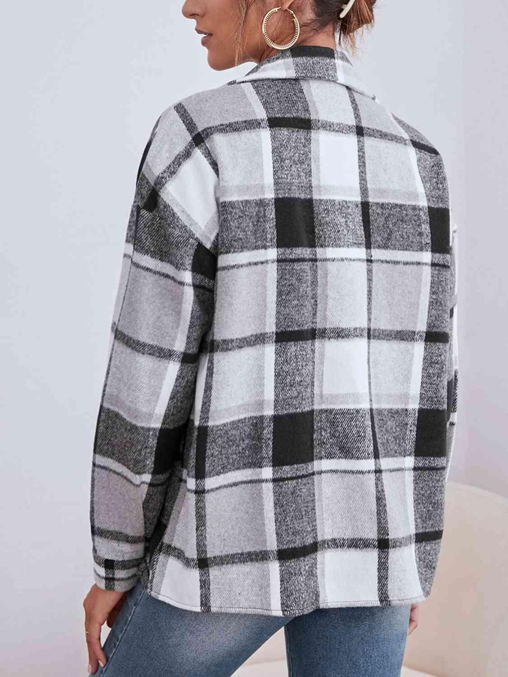 Plaid Collared Neck Button Down Jacket -- 