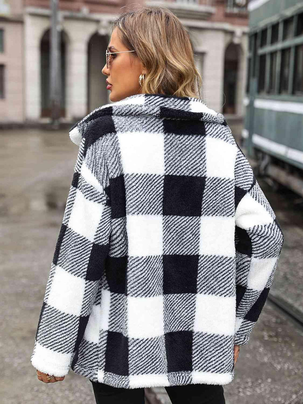 Plaid Collared Neck Button Down Jacket -- 