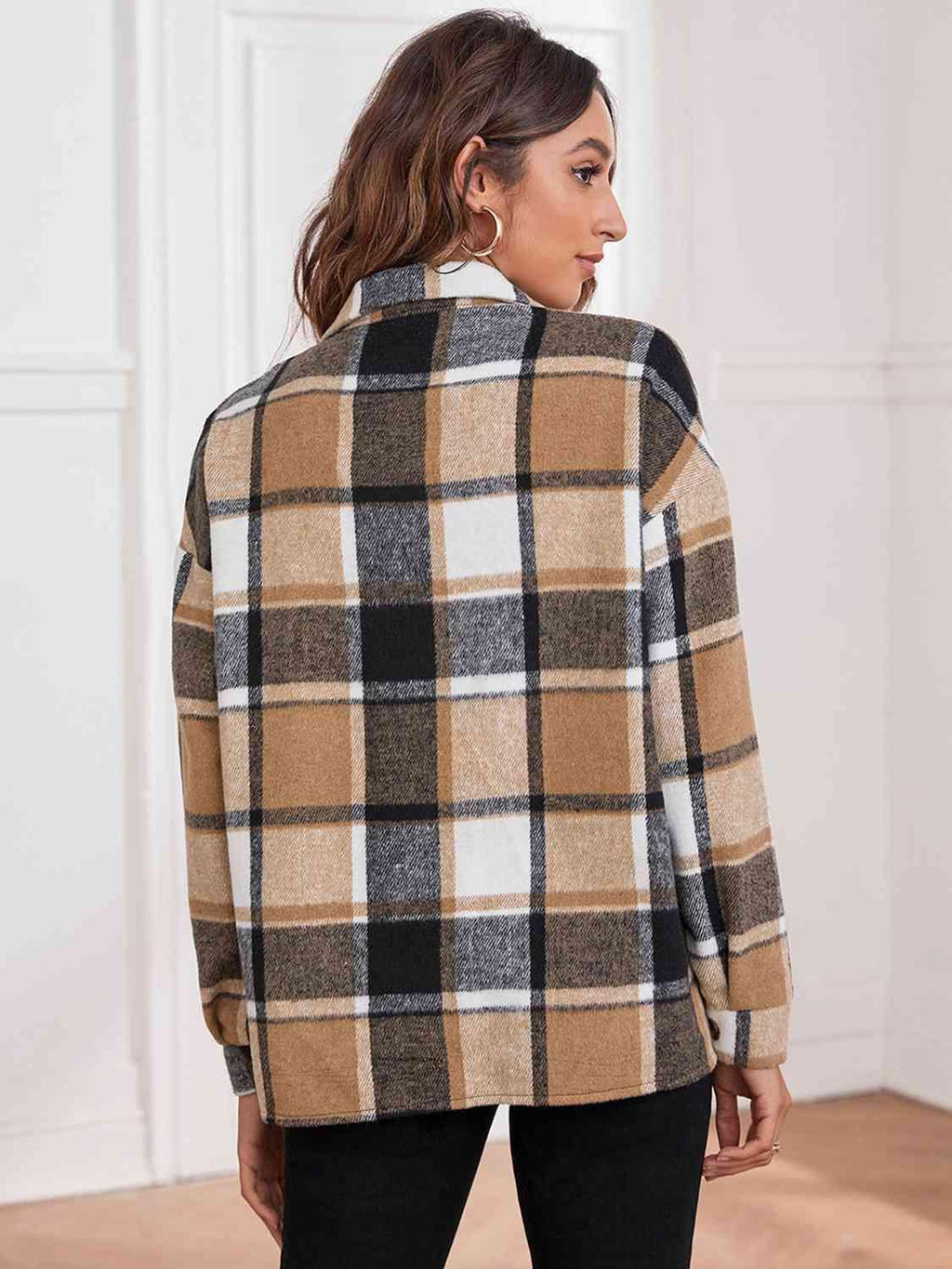 Plaid Collared Neck Button Down Jacket -- 