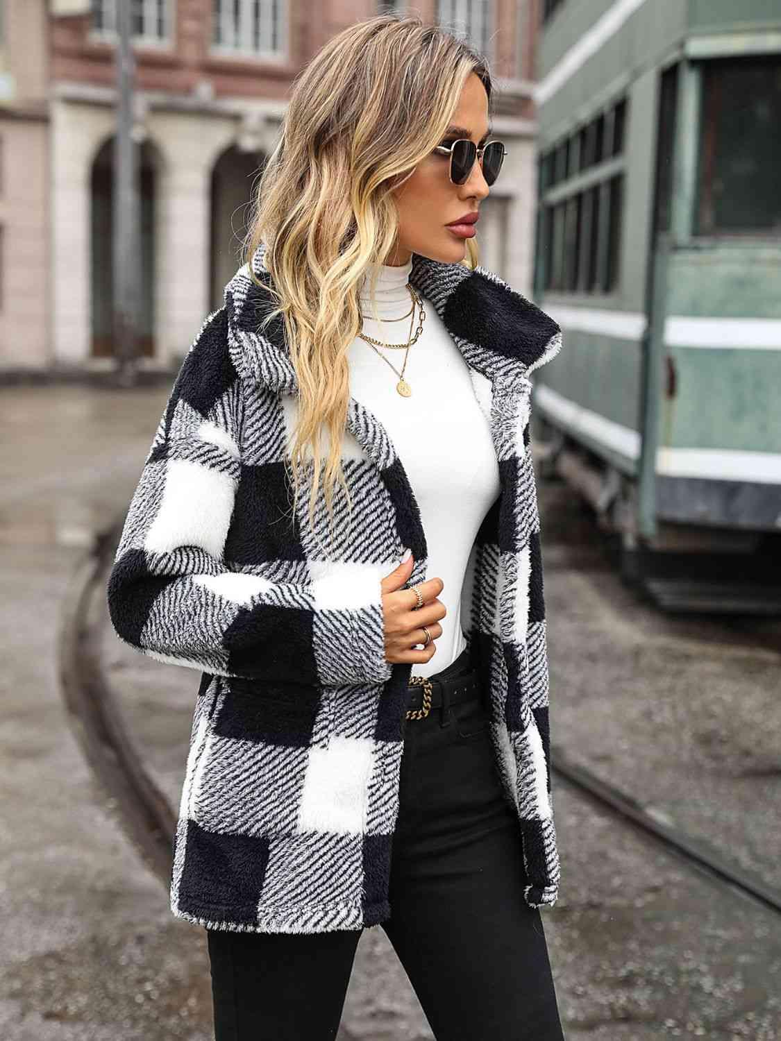 Plaid Collared Neck Button Down Jacket -- 