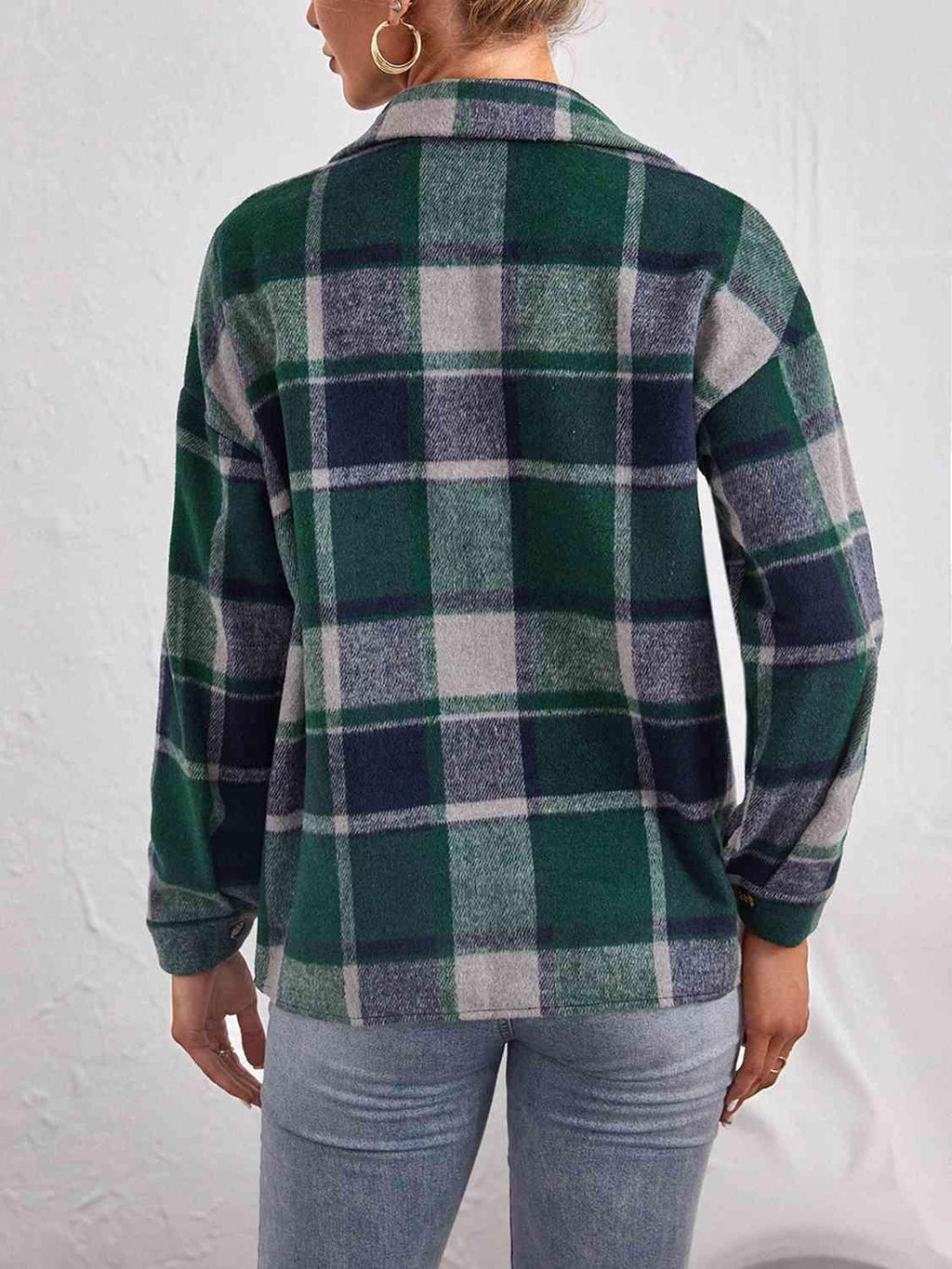 Plaid Collared Neck Button Down Jacket -- 
