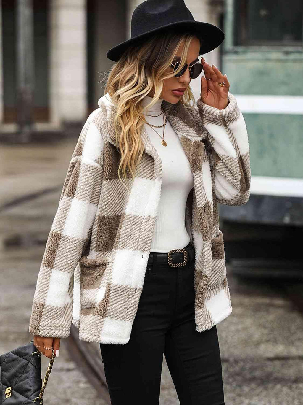 Plaid Collared Neck Button Down Jacket -- 