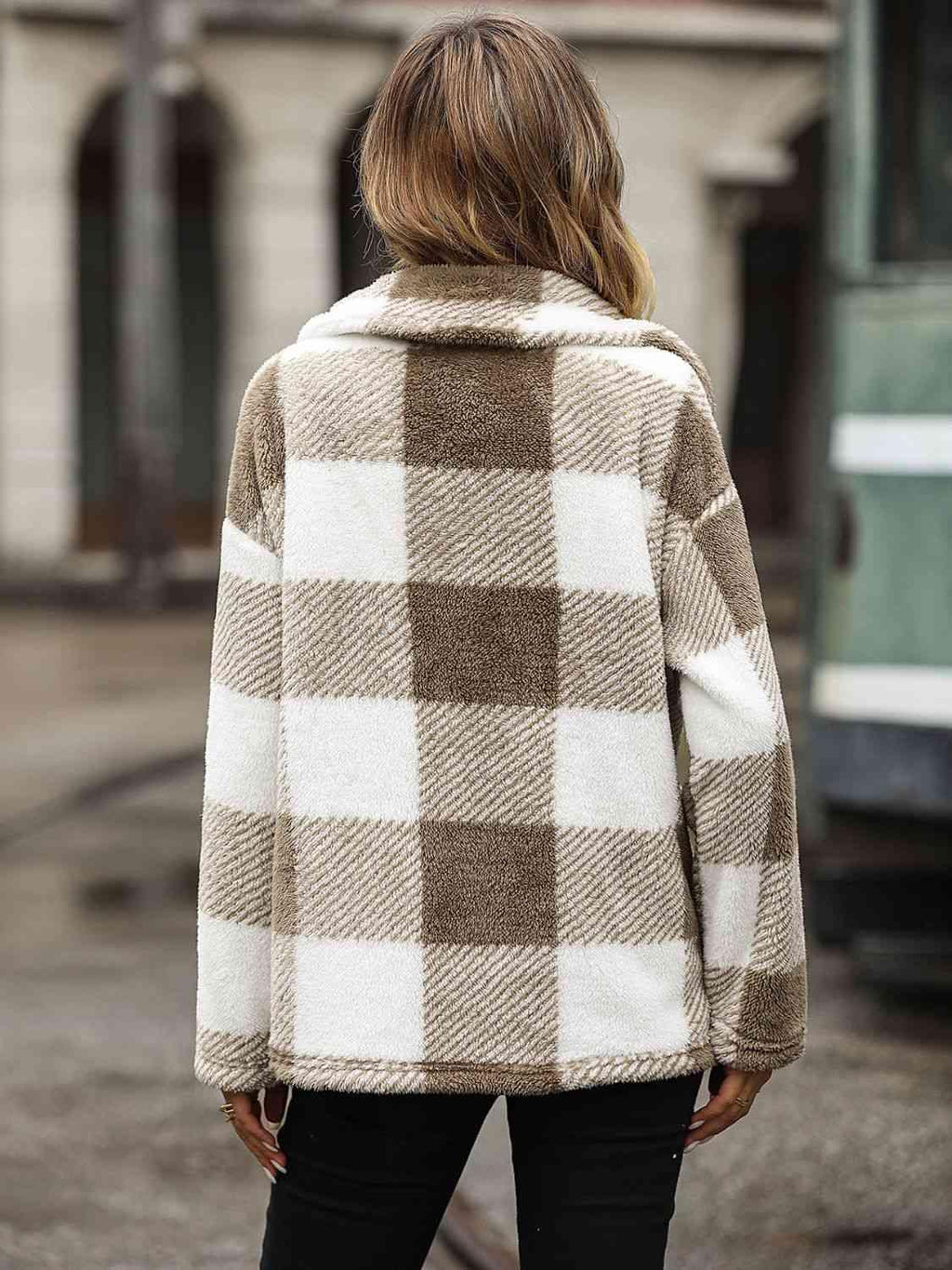 Plaid Collared Neck Button Down Jacket -- 