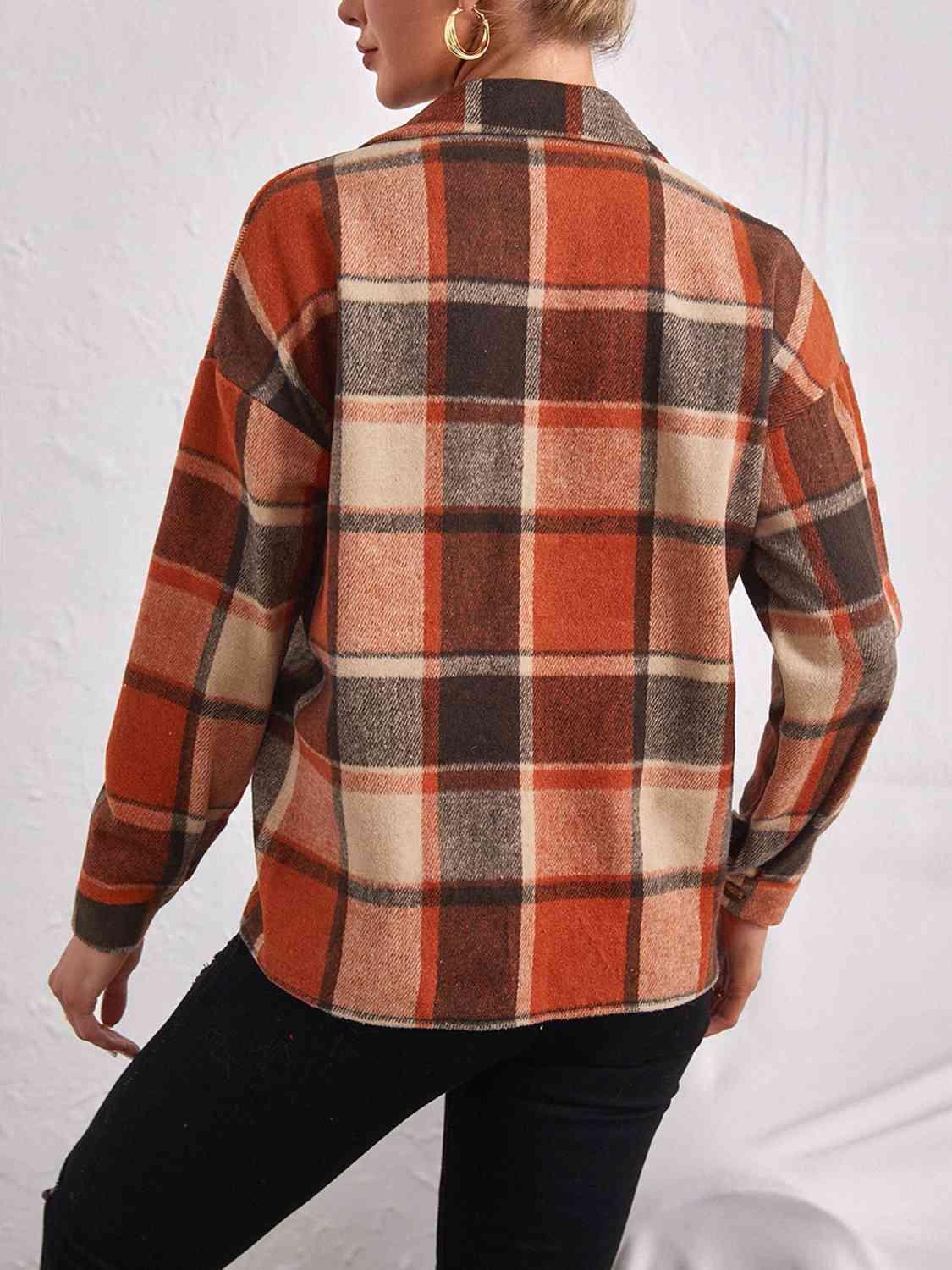 Plaid Collared Neck Button Down Jacket -- 