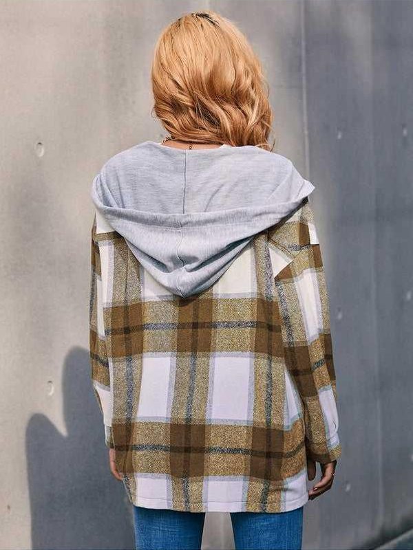 Plaid Dropped Shoulder Hooded Jacket -- 