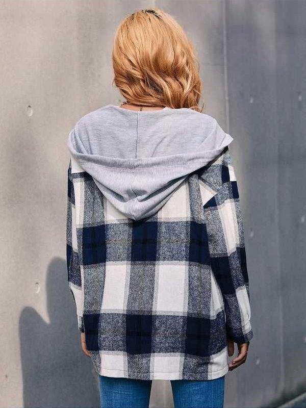 Plaid Dropped Shoulder Hooded Jacket -- 