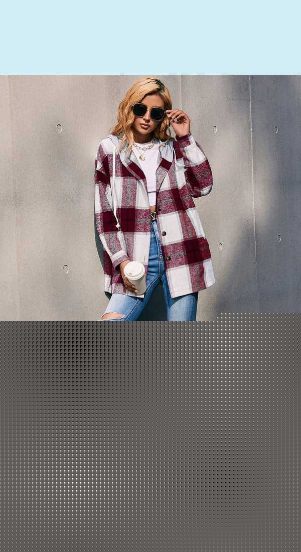 Plaid Dropped Shoulder Hooded Jacket -- 