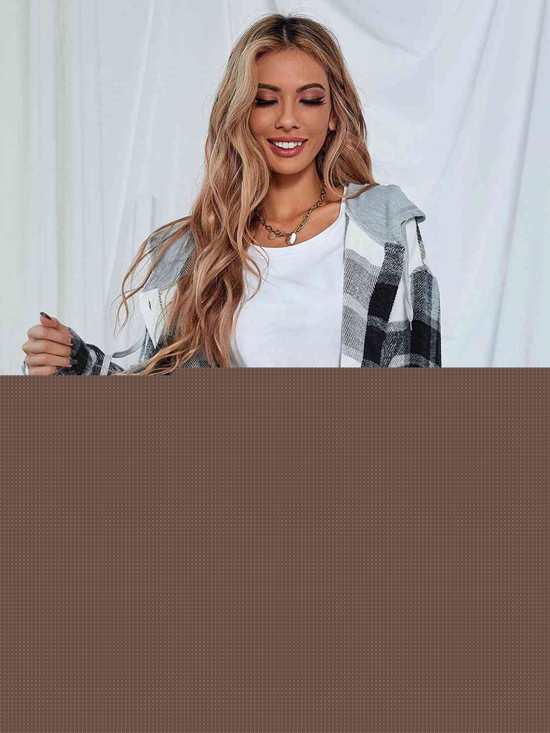 Plaid Hooded Jacket with Pockets