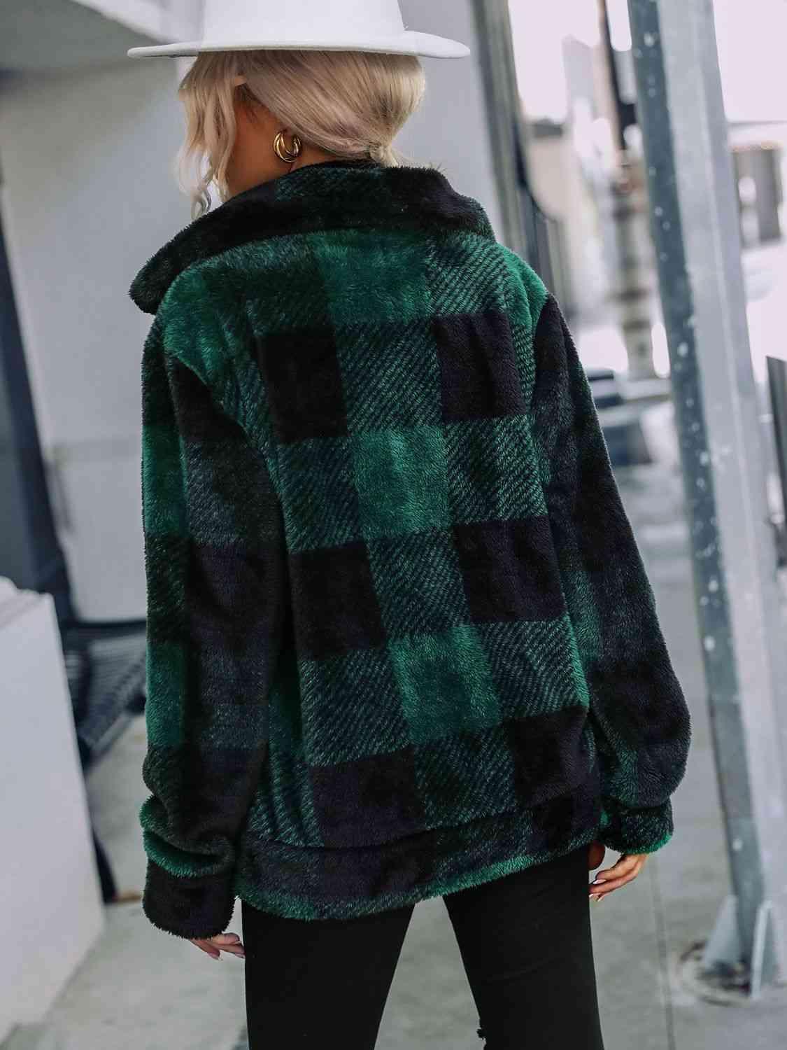 Plaid Zip-Up Collared Jacket -- 