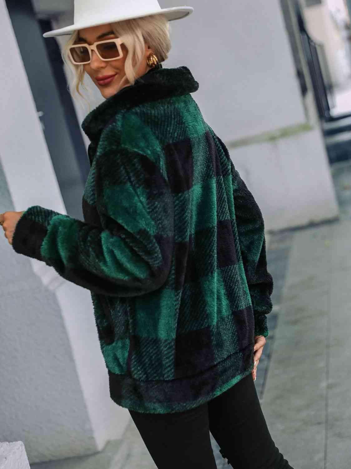 Plaid Zip-Up Collared Jacket -- 