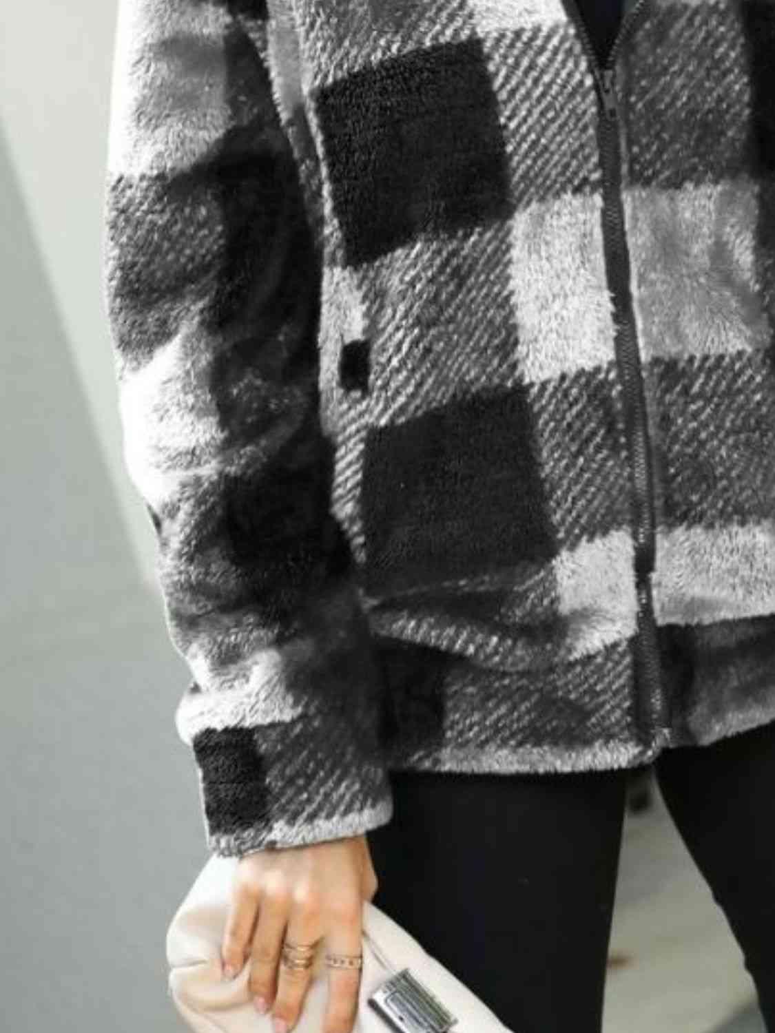 Plaid Zip-Up Collared Jacket -- 