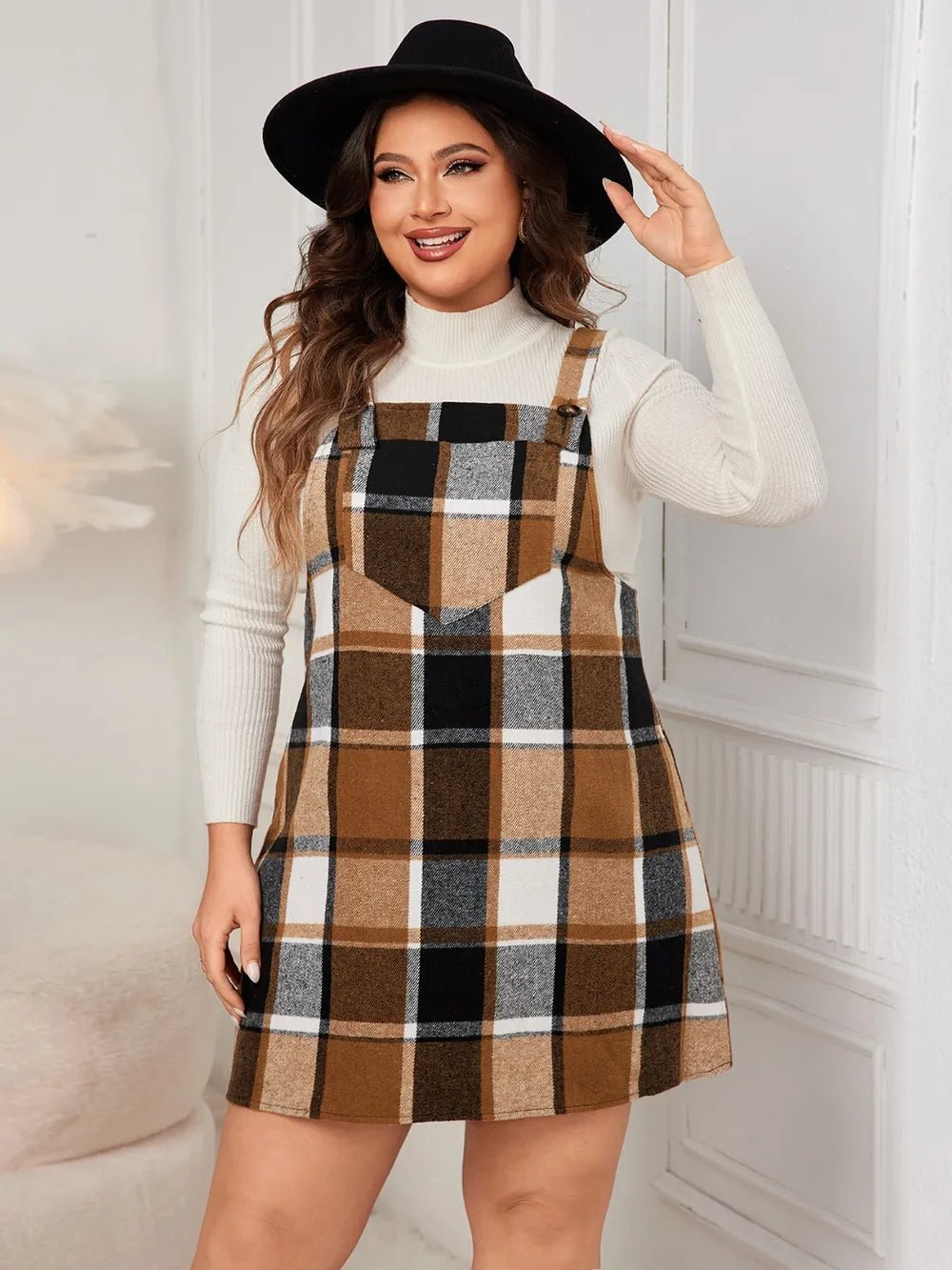Plus Size Plaid Overall Dress – Casual Everyday Style — modest women's fashion | Hopeford Streams
