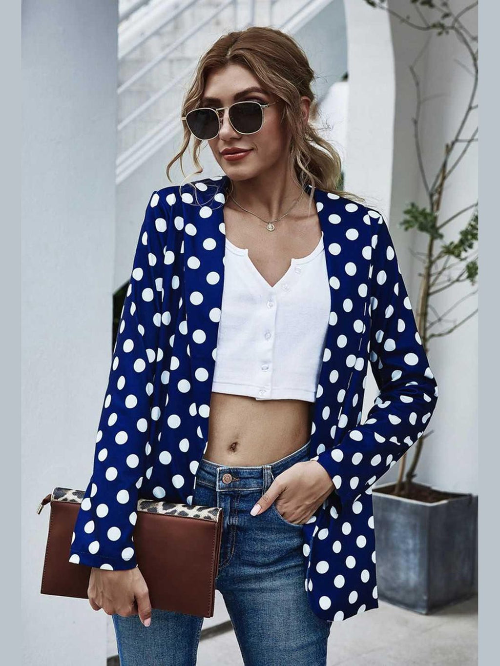 Polka Dot Long Sleeve Blazer -- 
