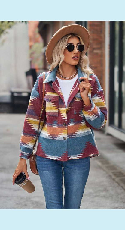 Printed Collared Neck Jacket