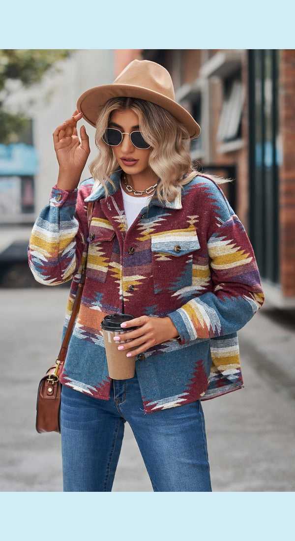 Printed Collared Neck Jacket