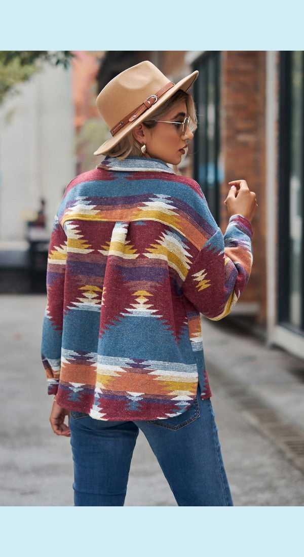 Printed Collared Neck Jacket -- 