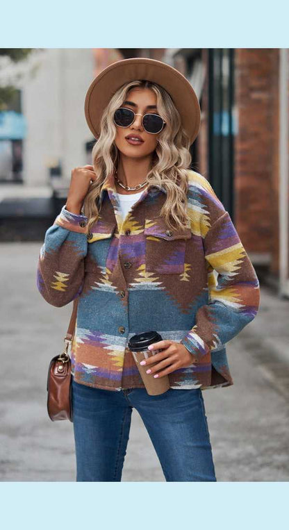 Printed Collared Neck Jacket