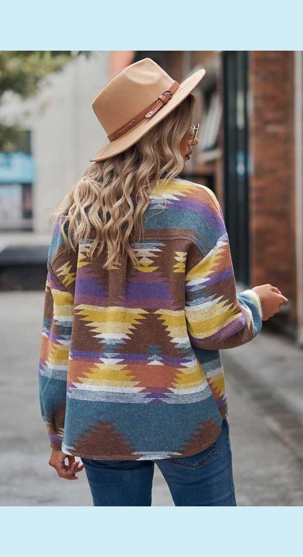 Printed Collared Neck Jacket -- 