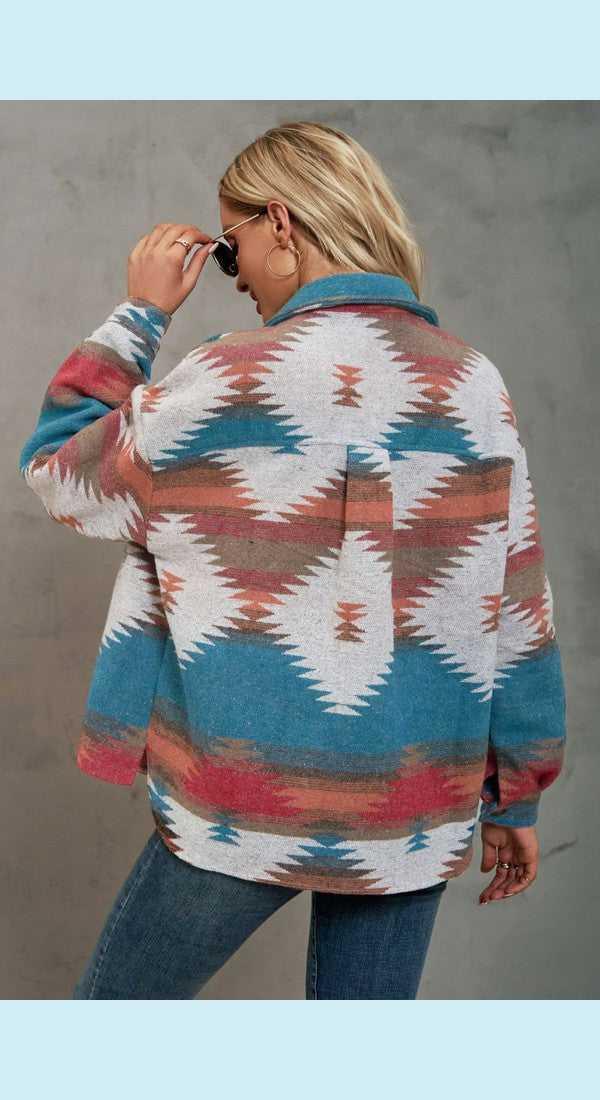 Printed Collared Neck Jacket -- 