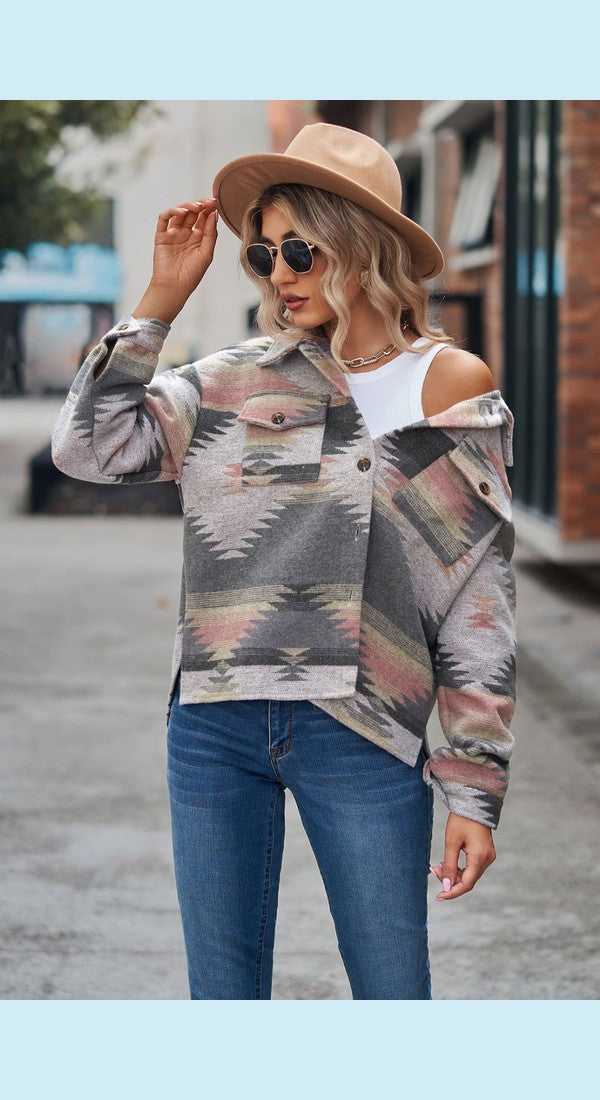 Printed Collared Neck Jacket
