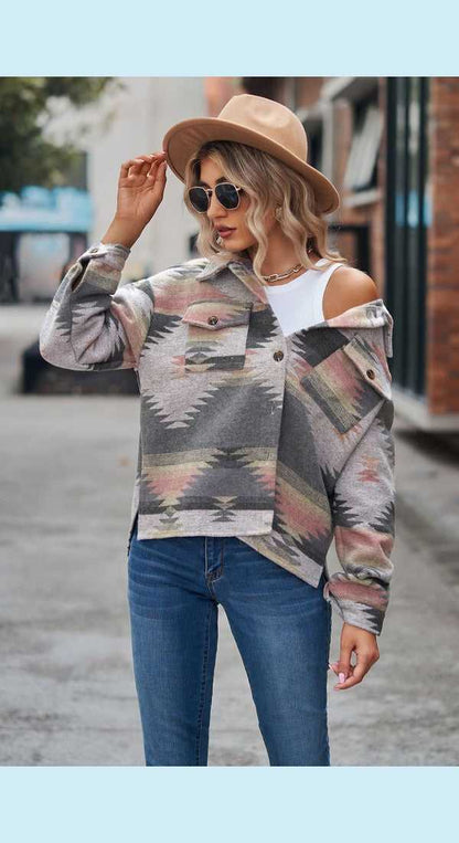 Printed Collared Neck Jacket