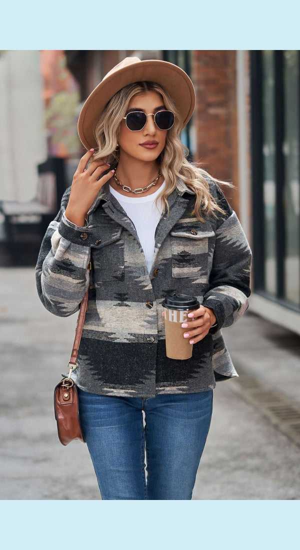 Printed Collared Neck Jacket