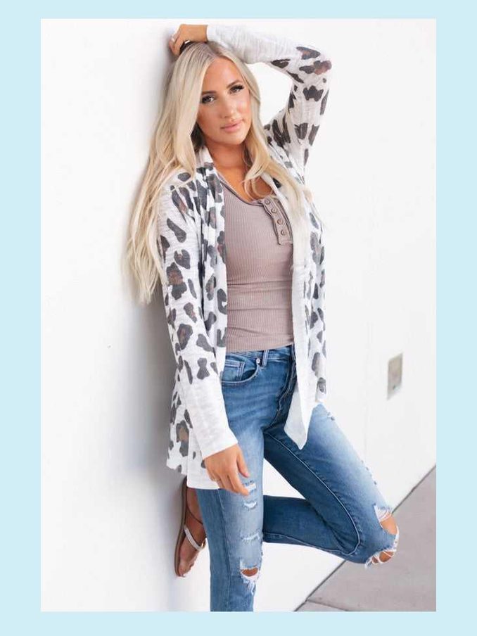 Womens Printed Long Sleeve Casual Cardigan -- 