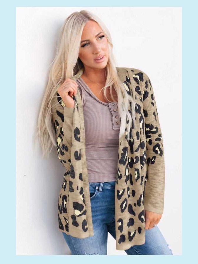 Womens Printed Long Sleeve Casual Cardigan -- 
