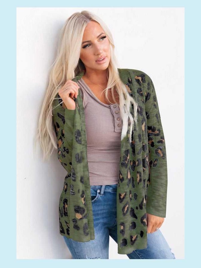 Womens Printed Long Sleeve Casual Cardigan -- 