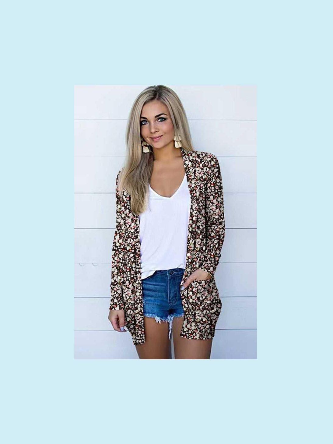 Printed Stylish Outerwear Long Sleeve Cardigan -- 
