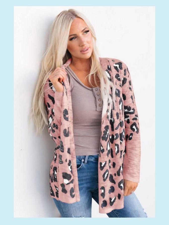 Womens Printed Long Sleeve Casual Cardigan -- 