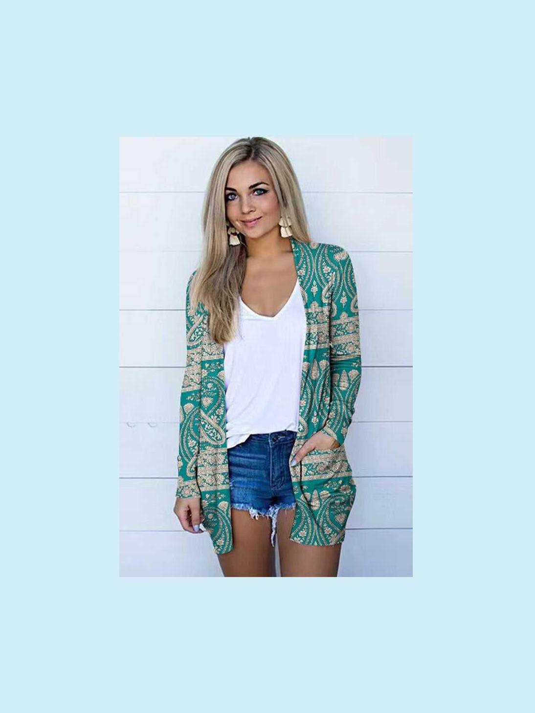 Printed Stylish Outerwear Long Sleeve Cardigan -- 